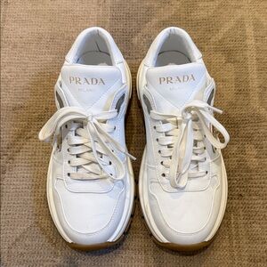 Prada Womens White Leather Sneakers